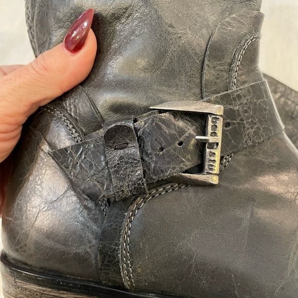 Bed Stu leather mid height tall riding boots round toe distressed side zip - Picture 9 of 12